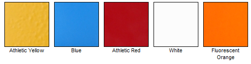 Stripe Athletic Field Paint Colors are Athletic Yellow, Blue, Athletic Red, White, and Fluorescent Orange